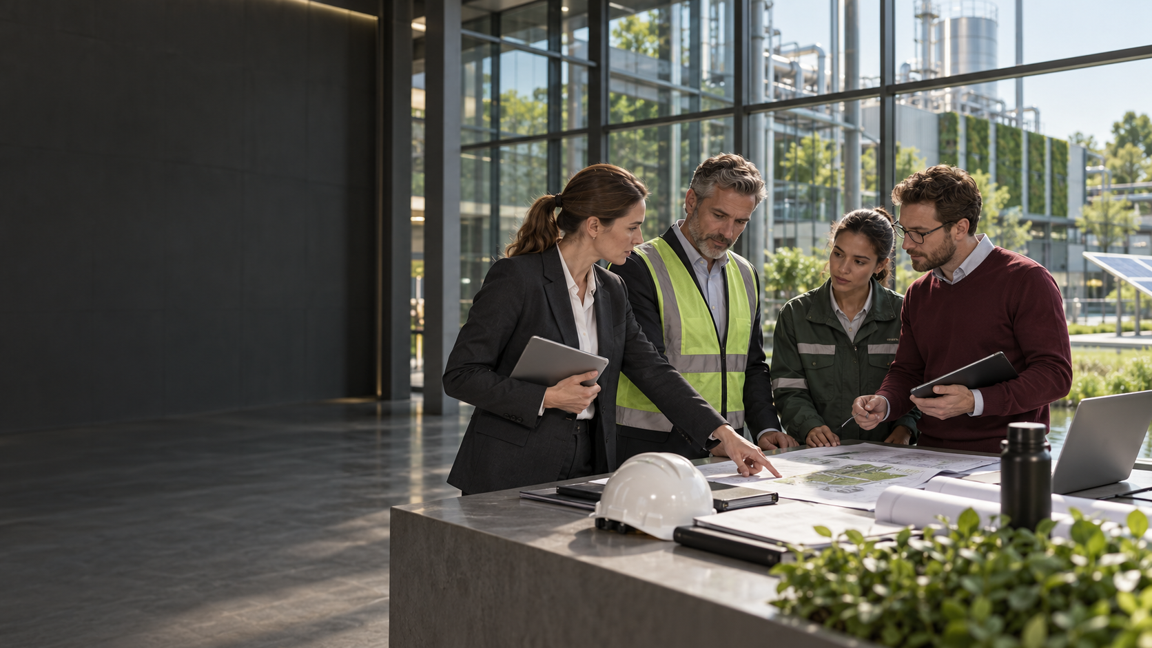 Audit team reviewing quality, environmental and safety plans